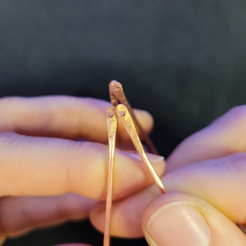 Jennifer Brooks's Rainbow Autumn Tree Earrings - , Contemporary Wire Jewelry, Dapping, Dapping Jewelry, How To Punch Holes, Hole Punching, Punch A Hole, Lashing, Wire Lashing, ,  remember to file the jagged ends from the punch